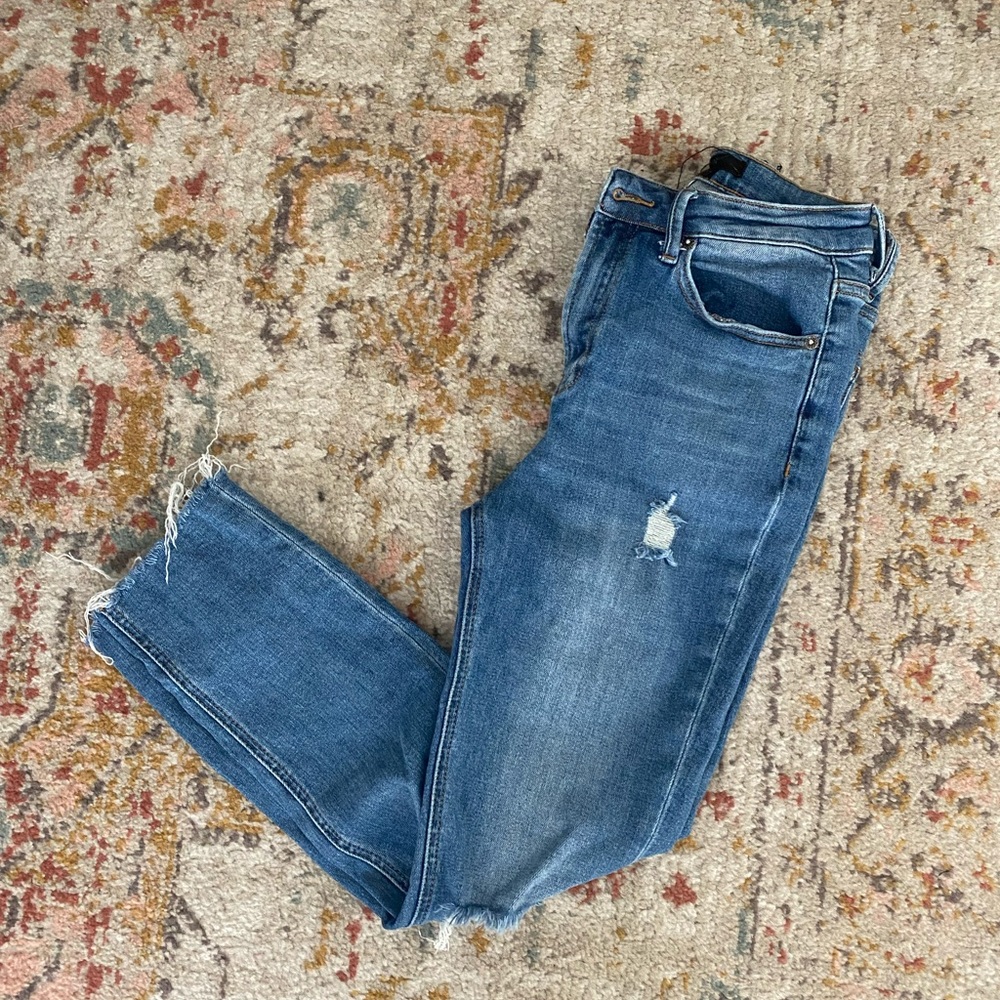 Slightly Distressed Straight Leg Jeans